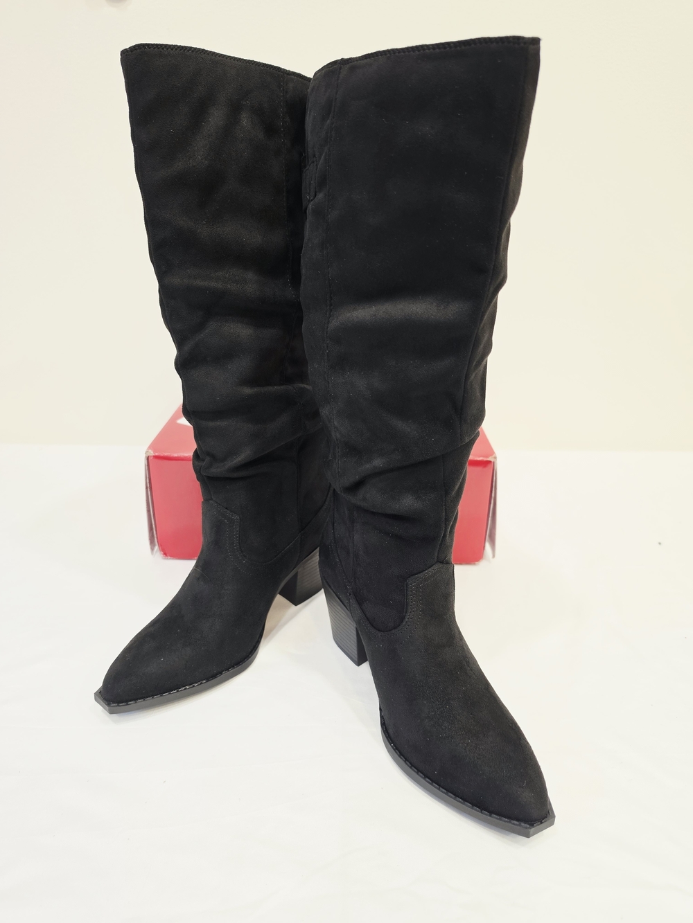 Journee Collection Kaleah Black Slouch Knee-High Block Heel Boots US Size 7
